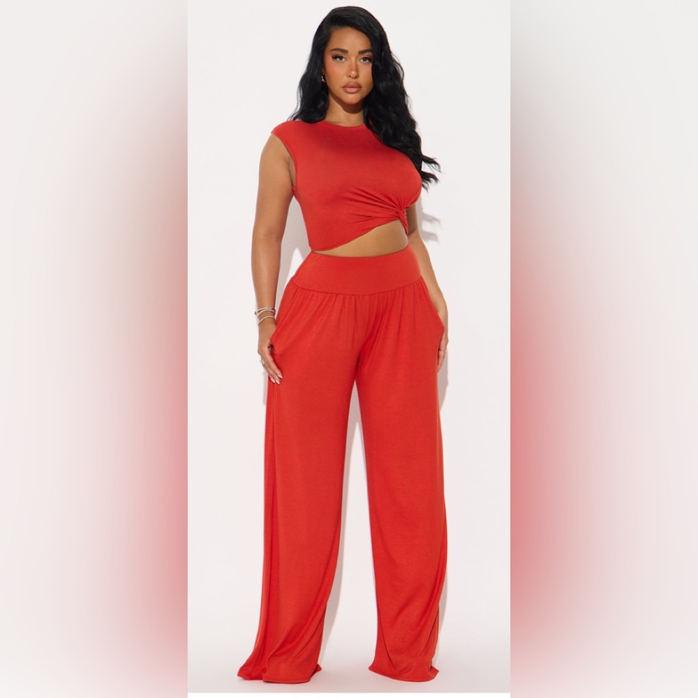 Fashion Nova Vibrant Red Wide-Leg Two Piece set